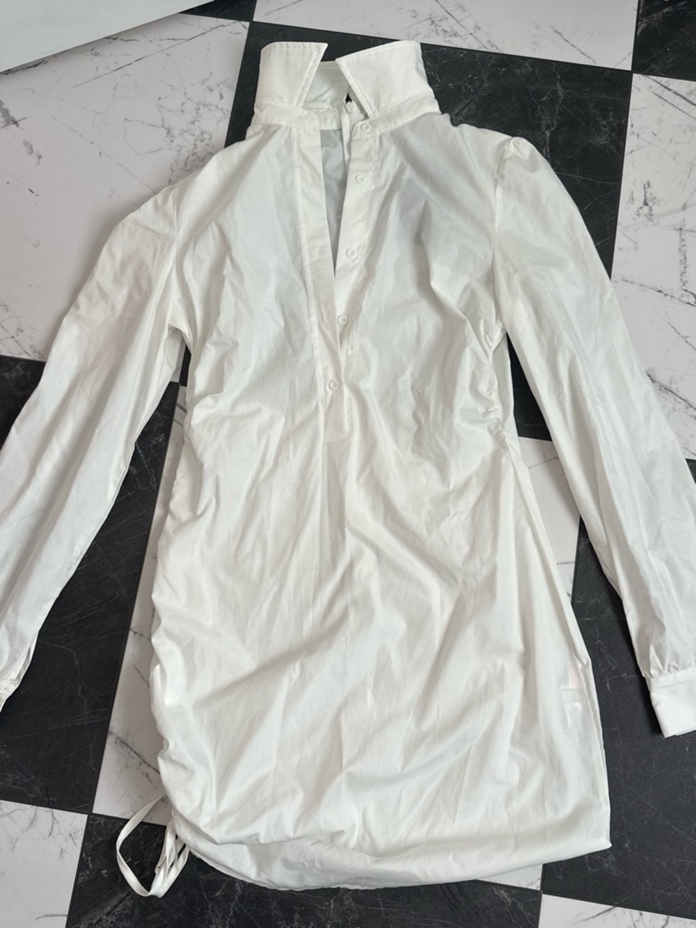 PrettyLittleThing White Collared Ruched Mini Dress - Picture 2 of 7